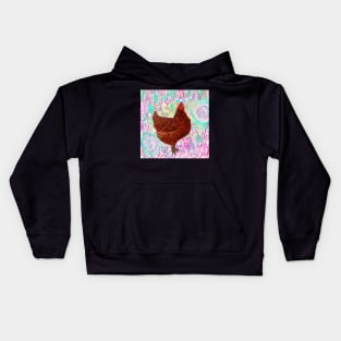 Chicken, hen abstract background, squiggly, little red hen wiggles Kids Hoodie